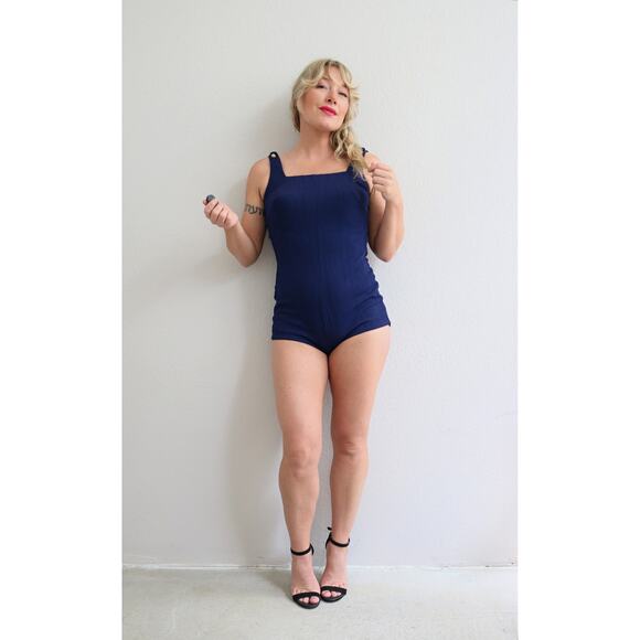 1950's Vintage Sandcastle Pinup Style Navy Swimsuit Women's Medium Large MD LG - Picture 2 of 8